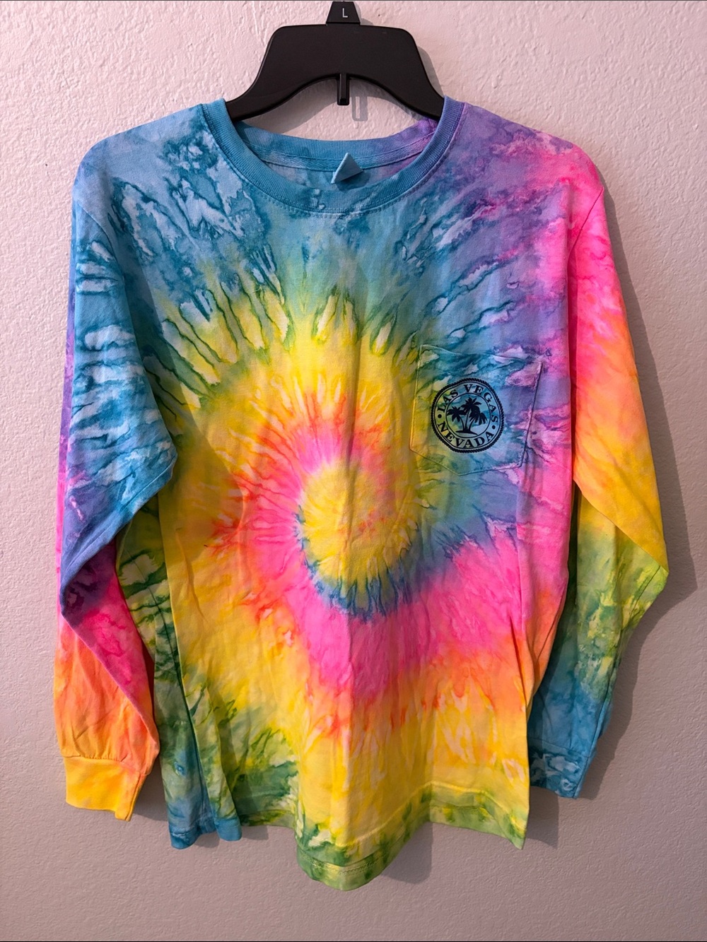 Women’s Tie-Dye Spiral Las Vegas Long Sleeve Pocket Tee Size Large